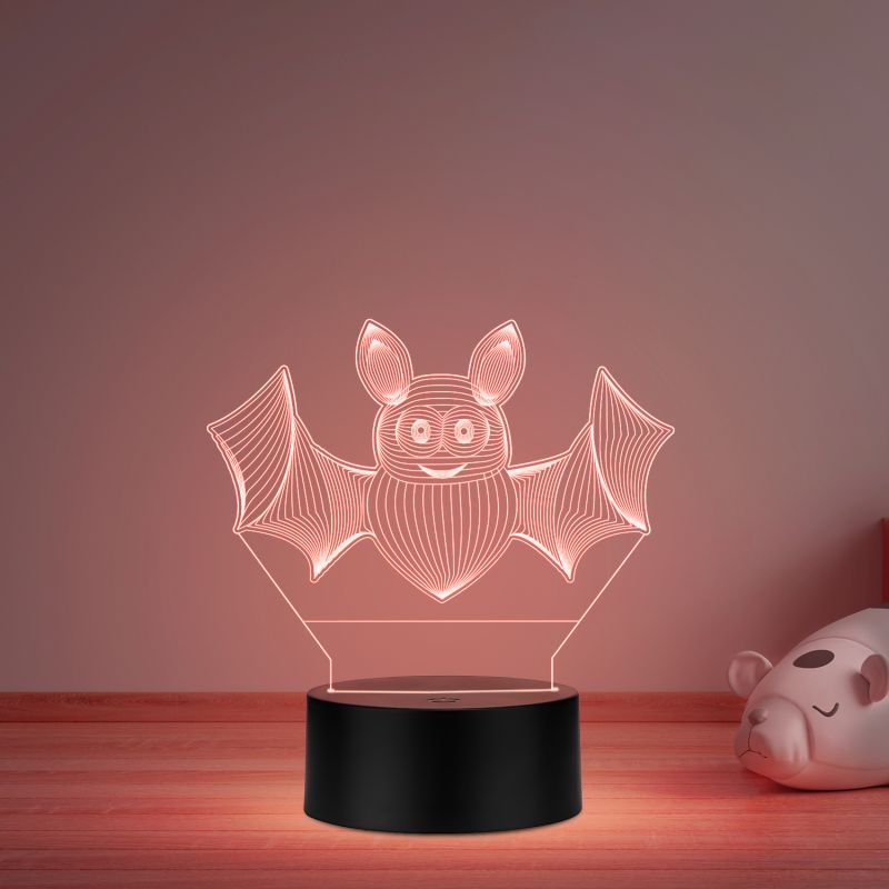3D Illusion Bat Animal Led Night Lamp Multicolored Room Decor